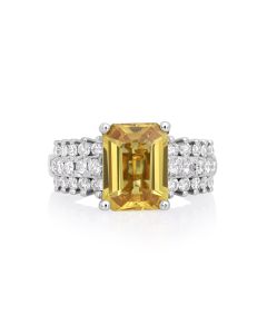 3.75 Cts Yellow Sapphire and White Diamond Ring in 14K White Gold
