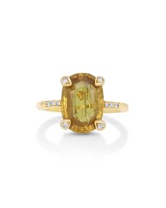 7.5 Cts Yellow Sapphire and White Diamond Ring in 14K Yellow Gold