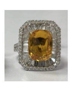4.58 Ctw Yellow Sapphire and Diamond Ring in 18K White Gold