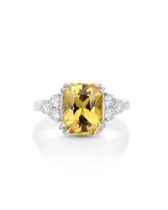 6.02 Cts Yellow Sapphire and White Diamond Ring in 18K White Gold