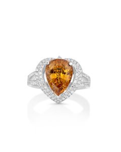 4.97 Cts Yellow Sapphire and White Diamond Ring in 18K White Gold