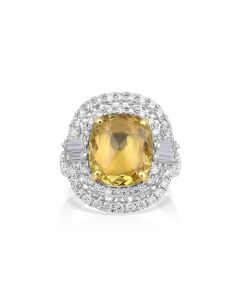 3.95 Cts Yellow Sapphire and White Diamond Ring in 18K Two Tone