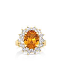 4.85 Cts Yellow Sapphire and White Diamond Ring in 14K Yellow Gold
