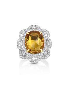 8.33 Cts Yellow Sapphire and White Diamond Ring in 18K Two Tone