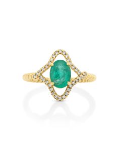 1.07 Cts Emerald and White Diamond Ring in 14K Yellow Gold