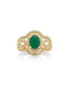 1 Cts Emerald and White Diamond Ring in 14K Yellow Gold