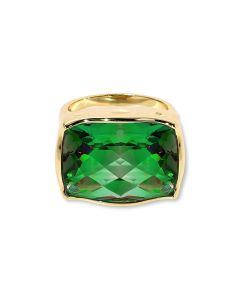 19.00 Cts Green Color Quartz Solitaire Ring in Brass