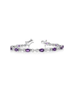 4.44 Cts Amethyst Station Bracelet In 925 Sterling Silver