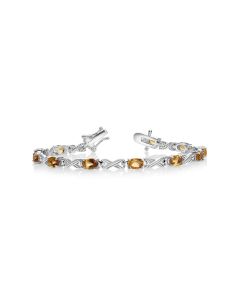 4.76 Cts Citrine Station Bracelet In 925 Sterling Silver