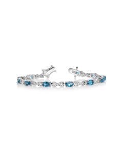 6.04 Cts London Blue Topaz Station Bracelet In 925 Sterling Silver