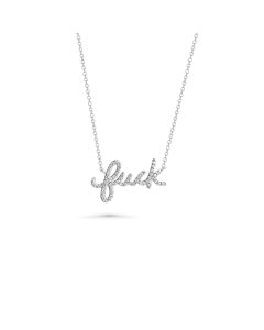 0.15 Cts White Diamond FUCK Necklace in 14K White Gold