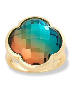 15.22 Cts Bi-Color Quartz Clover Ring in Brass