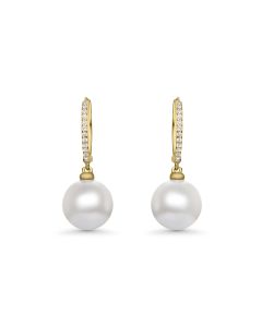 9.00-10.00 MM Shell Pearl and White Diamond Earring in 14K Yellow Gold