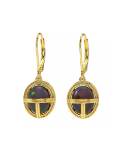 3.30 Cts Black Opal Egyptian Scarab Dangle Earring in 18K Gold Plated 925 Silver