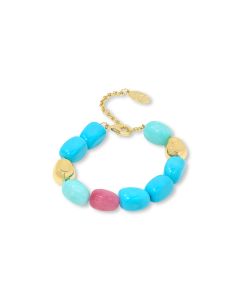 78.28 Cts Turquoise and Rose Quartz Beaded Bracelet in Brass