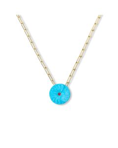 34.50 Cts Turquoise and Pink Topaz Flower Necklace in Brass