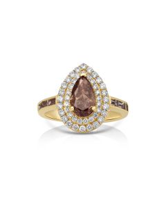 1.71 Cts Brown Diamond and White Diamond Ring in 14K Yellow Gold