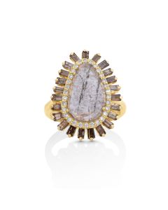 1.05 Cts Diamond Slice and Brown Diamond Ring in 14K Yellow Gold