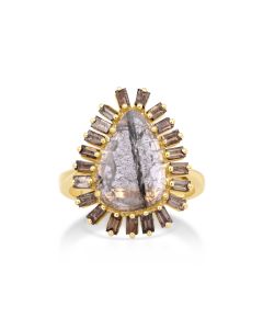 0.96 Cts Diamond Slice and Brown Diamond Ring in 14K Yellow Gold