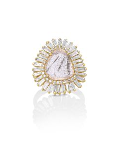 0.9 Cts Diamond Slice and White Diamond Ring in 14K Yellow Gold