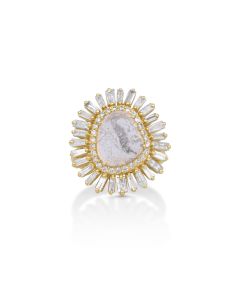 0.63 Cts Diamond Slice and White Diamond Ring in 14K Yellow Gold