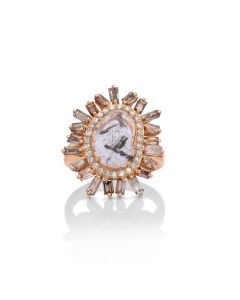 0.63 Cts Diamond Slice and Brown Diamond Ring in 14K Rose Gold