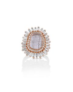 0.77 Cts Diamond Slice and White Diamond Ring in 14K Rose Gold
