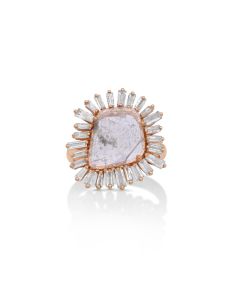 0.91 Cts Diamond Slice and White Diamond Ring in 14K Rose Gold