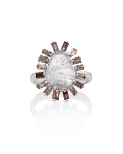 0.57 Cts Diamond Slice and Brown Diamond Ring in 14K White Gold