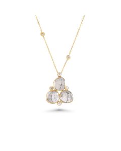 1.1 Cts Diamond Slice and White Diamond Necklace in 14K Yellow Gold