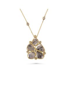 1.61 Cts Diamond Slice and White Diamond Necklace in 14K Yellow Gold