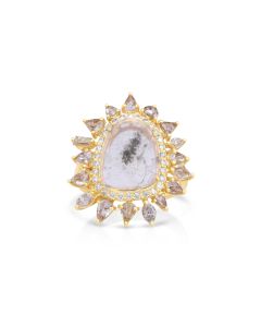 0.96 Cts Diamond Slice and White Diamond Ring in 14K Yellow Gold