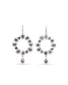 3.78 Cts Diamond Slice and White Diamond Earring in 14K White Gold