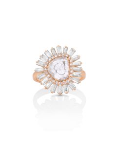 0.48 Cts Diamond Slice and White Diamond Ring in 14K Rose Gold