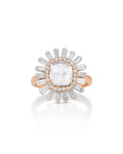 0.34 Cts Diamond Slice and White Diamond Ring in 14K Rose Gold