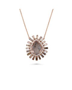 0.46 Cts Diamond Slice and White Diamond Necklace in 14K Rose Gold