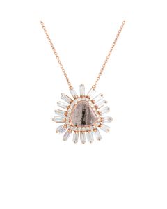0.5 Cts Diamond Slice and White Diamond Necklace in 14K Rose Gold