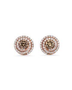 1 Cts Brown Diamond and White Diamond Earring in 14K Rose Gold