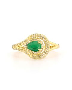 Enchanting Emerald & Diamond Centerpiece-Women's Sterling Silver Ring