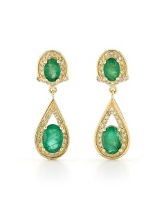 2.50 Cts Emerald and White Diamond Earring in Yellow Gold Plated Sterling Silver