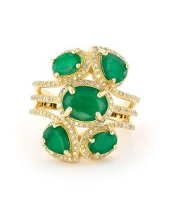 3.53 Cts Emerald and White Diamond Ring in Yellow Gold Plated Sterling Silver