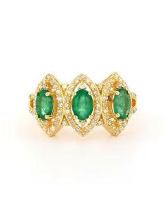 1.20 Cts Emerald and White Diamond Ring in Yellow Gold Plated Sterling Silver