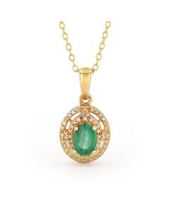 0.55 Cts Emerald and White Diamond Pendant in Yellow Gold Plated Sterling Silver