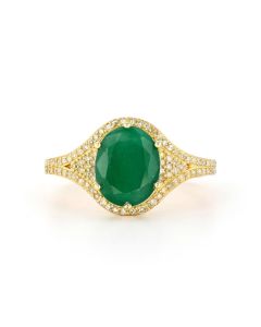 2.31 Cts Emerald and White Diamond Ring in Yellow Gold Plated Sterling Silver
