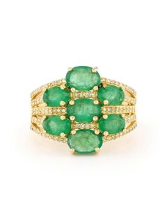 4.40 Cts Emerald and White Diamond Ring in Yellow Gold Plated Sterling Silver