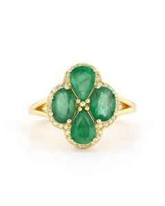 2.70 Cts Emerald and White Diamond Ring in Yellow Gold Plated Sterling Silver