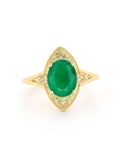2.20 Cts Emerald and White Diamond Ring in Yellow Gold Plated Sterling Silver