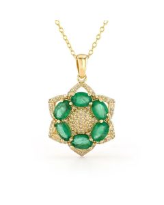 2.30 Cts Emerald and White Diamond Pendant in Yellow Gold Plated Sterling Silver