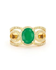 1.77 Cts Emerald and White Diamond Ring in Yellow Gold Plated Sterling Silver