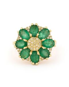 3.11 Cts Emerald and White Diamond Ring in Yellow Gold Plated Sterling Silver